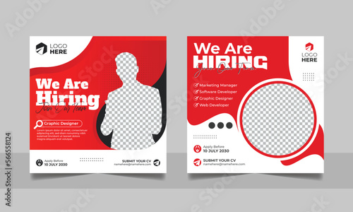 We are hiring social media post job vacancy banner template with black red color.