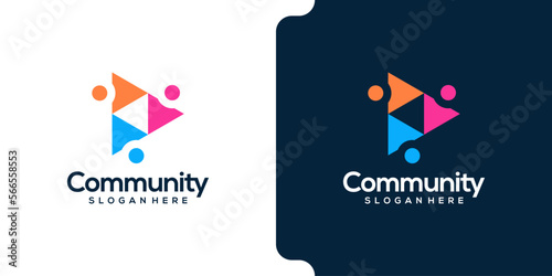 Community people in triangle shape logo design