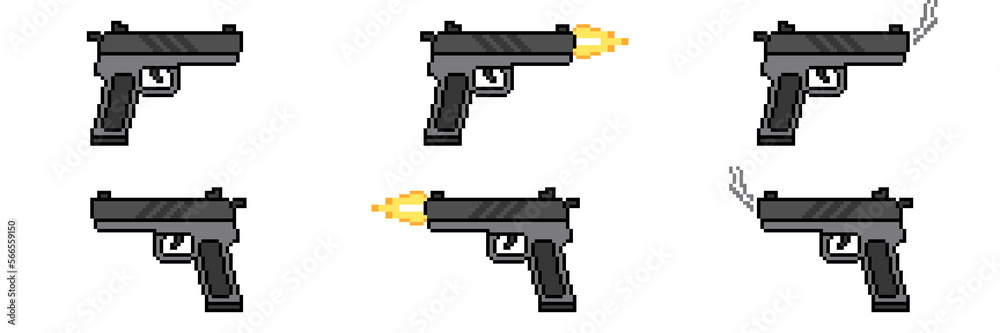 Handgun Pixel Art with Firing Animation