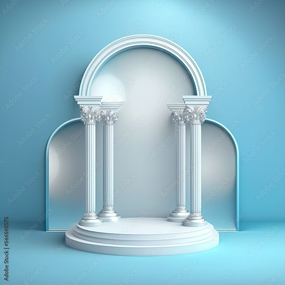 Empty product backdrop vector in silver on blue pastel background. Generative AI Empty product backdrop vector in silver on blue pastel background. Generative AI