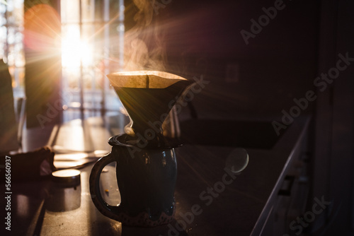 Pour over coffee on a winter morning