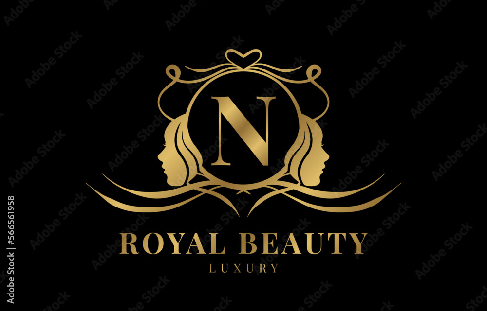 Obraz premium letter N royal beauty crest logo design element