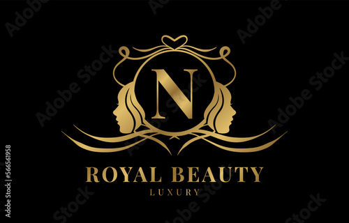 letter N royal beauty crest logo design element