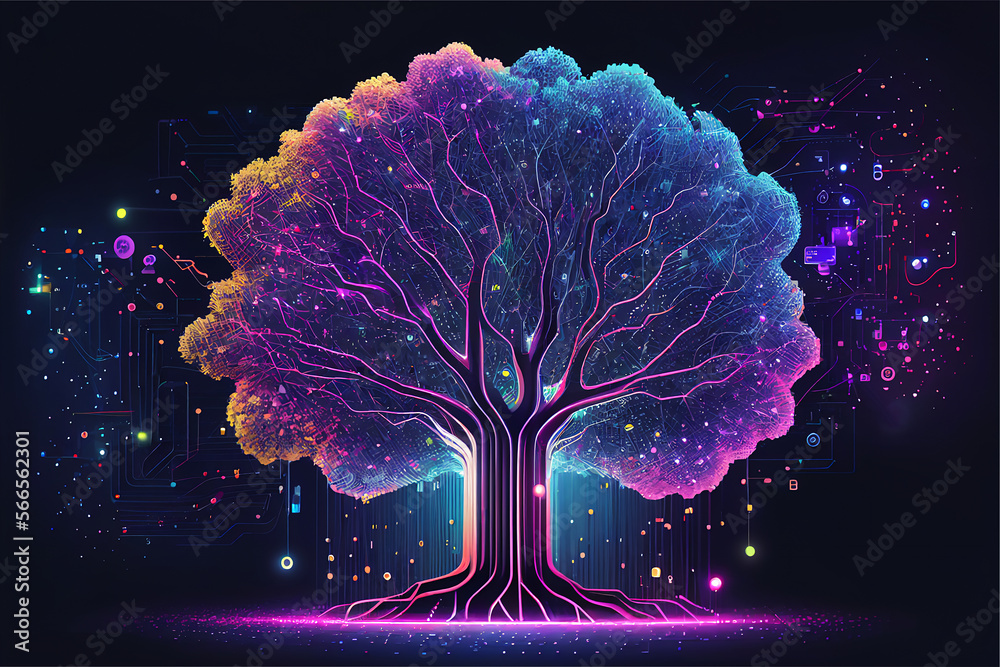 Tech tree, abstract data technology and data science illustration