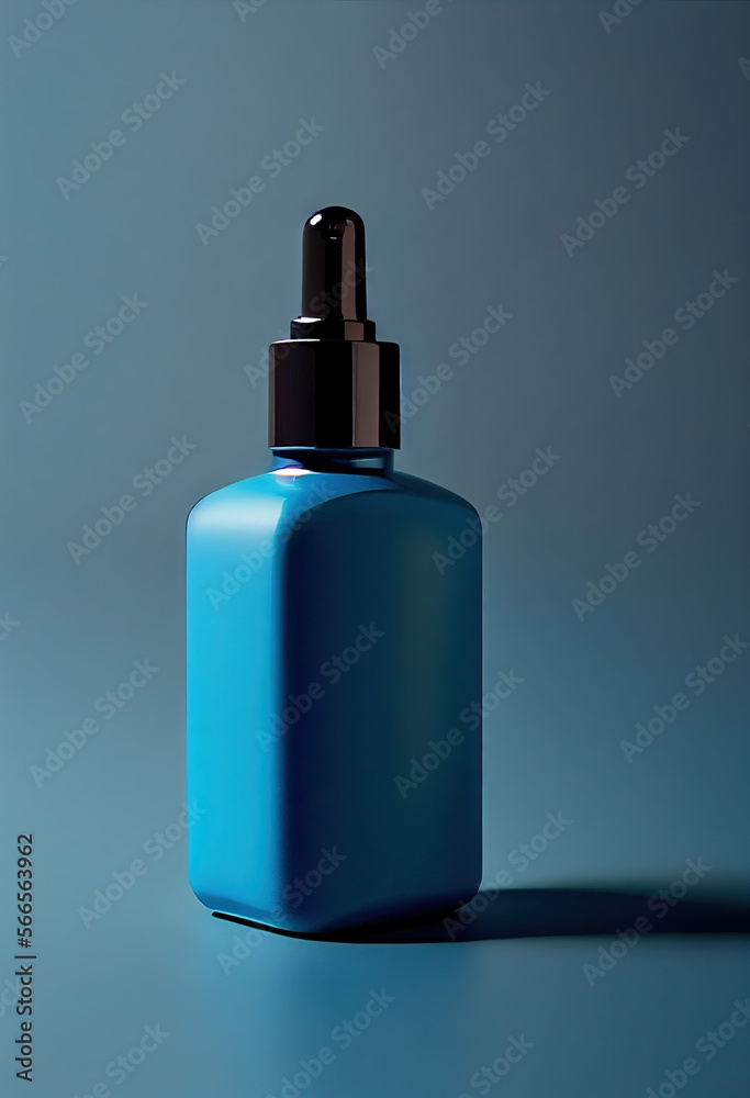 Blue glass serum cosmetic bottle. Generative AI. Blue glass serum cosmetic bottle. Generative AI.