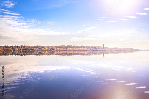 Embankment of the Volga river, Tsybikhinsky stream and reflections, spring landscape, Kineshma