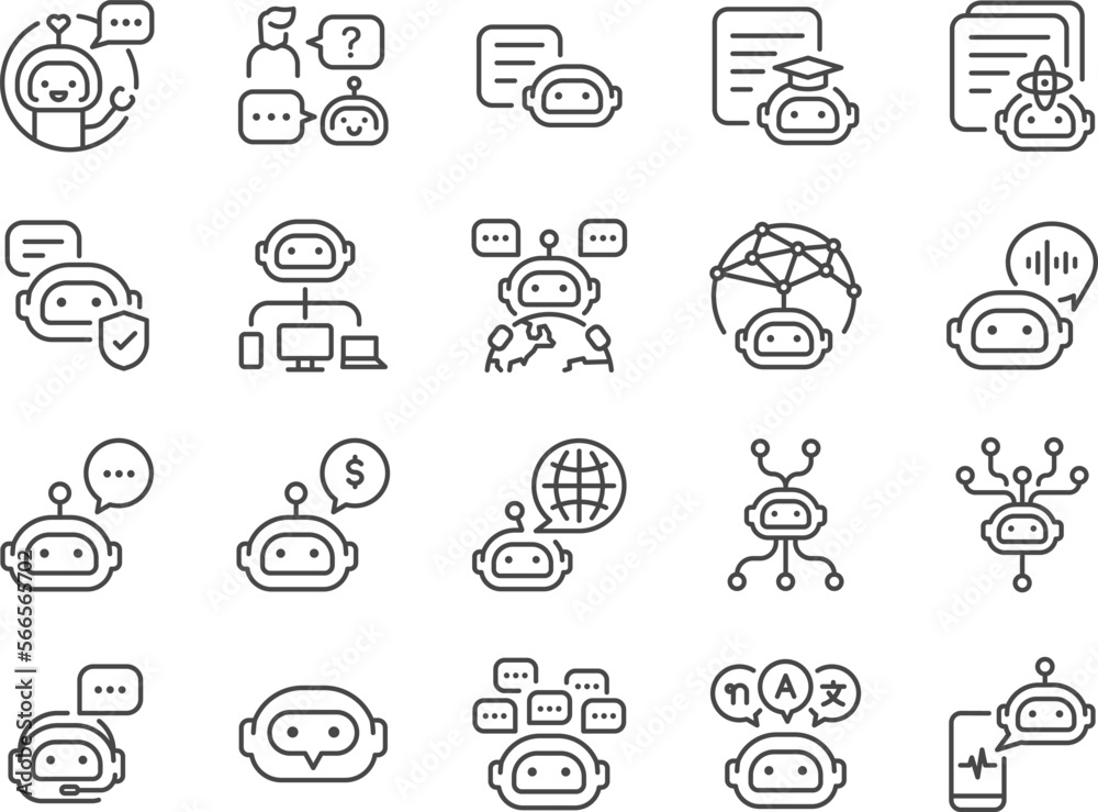Chatbot icon set. Included the icons as chat, bot, ai, robot, automatic, and more. Chatbot icon set. Included the icons as chat, bot, ai, robot, automatic, and more.