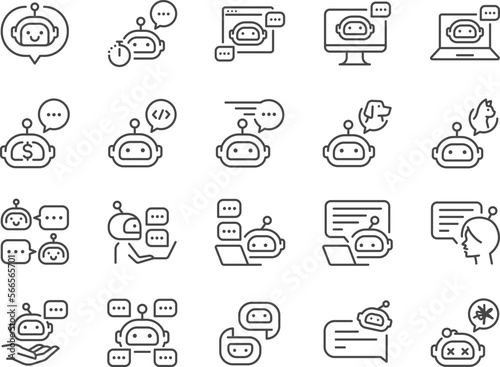 Chatbot icon set. Included the icons as chat, bot, ai, robot, automatic, and more.
