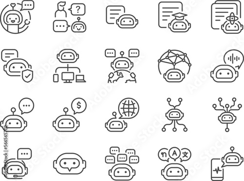 Chatbot icon set. Included the icons as chat, bot, ai, robot, automatic, and more.