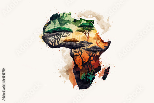 Illustration of the map of the African continent filled with colors. Generative AI