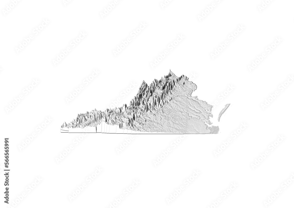 A map of Virginia, Virginia map in joyplot style. Minimalist poster of Virginia map to demonstrate state topography in 3D like style.