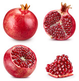 Pomegranate collection isolated on white background. Pomegranate set Clipping Path. Pomegranate macro studio photo