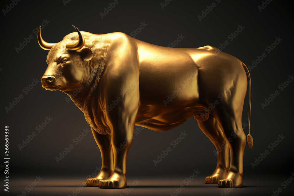 golden bull or calf on black background, concept image for stock exchange or false god