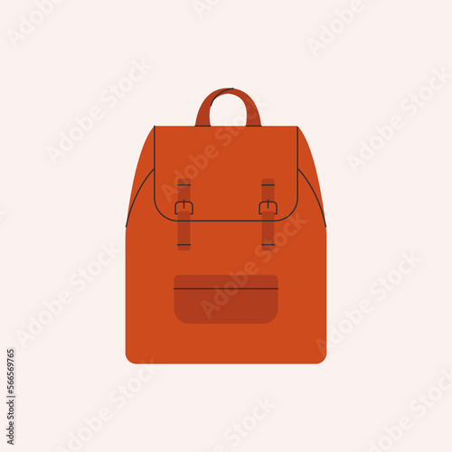Fashion backpack. Cartoon city rucksack with pockets, flat doodle knapsack bag, school satchel. Vector illustration