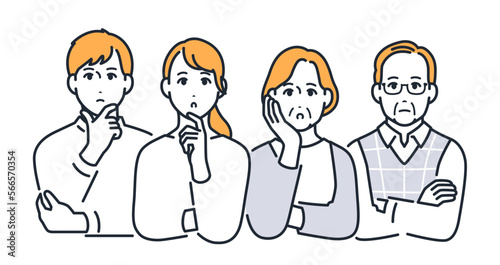 考える家族のシンプルなベクターイラスト素材