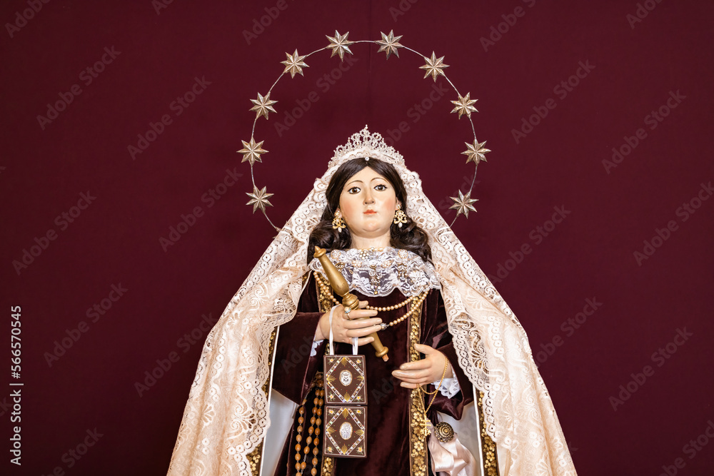 Image of the Virgen del Carmen, Virgin of Carmel, patron saint of sailors, inside of the Ermita de la Soledad, hermitage of solitude, in Huelva, Spain	
