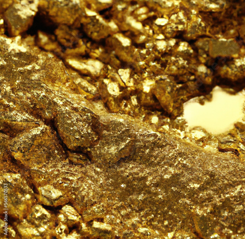 Image of close up of gold particles background with copy space created using Generative AI technology