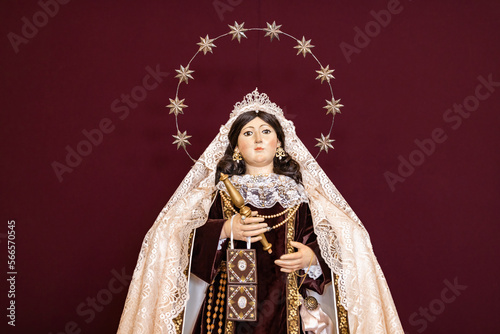 Image of the Virgen del Carmen, Virgin of Carmel, patron saint of sailors, inside of the Ermita de la Soledad, hermitage of solitude, in Huelva, Spain 