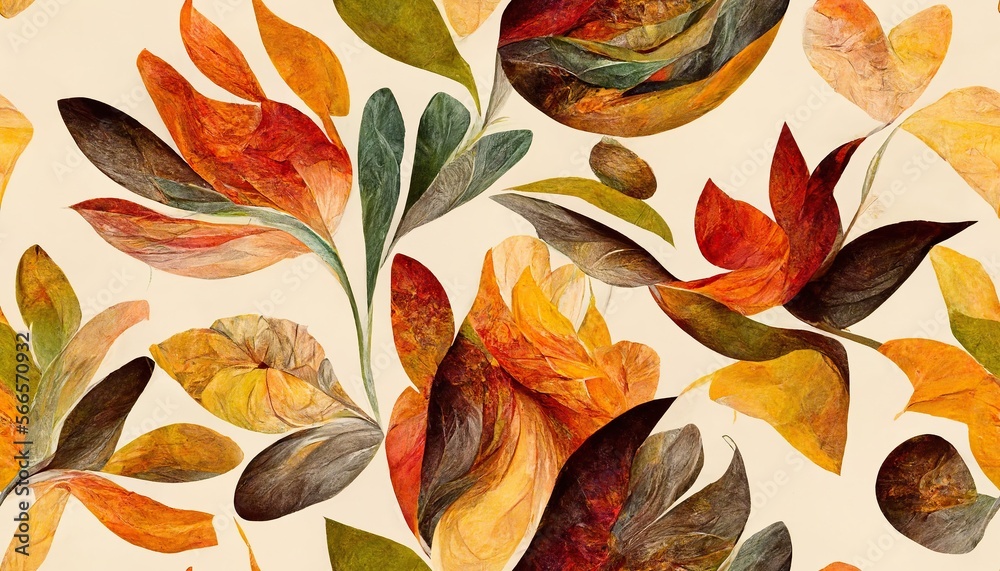 Image of beige background with orange floral pattern created using Generative AI technology Image of beige background with orange floral pattern created using Generative AI technology