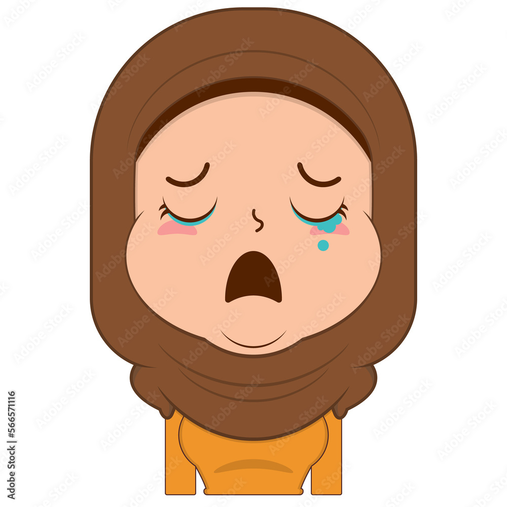 muslim girl crying and scared face cartoon cute