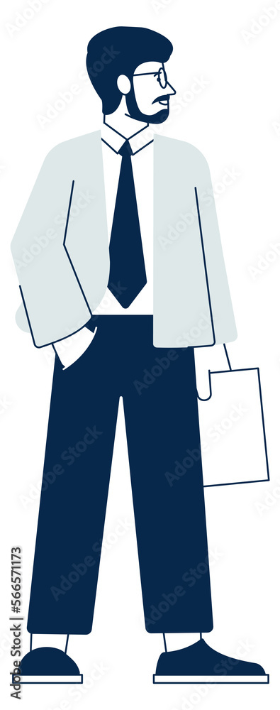Corporate worker holding paper document. Bearded man in tie Corporate worker holding paper document. Bearded man in tie