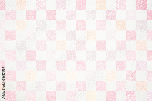 Fototapeta Naklejka Na Ścianę i Meble -  Japanese washi paper background with checkered pattern illustration. Japanese paper texture with modern pastel gradation latticework pattern.
