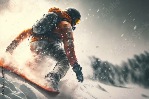 snowboarder on the slope - snowboarder action illustration - snowboarder on board snowboarding