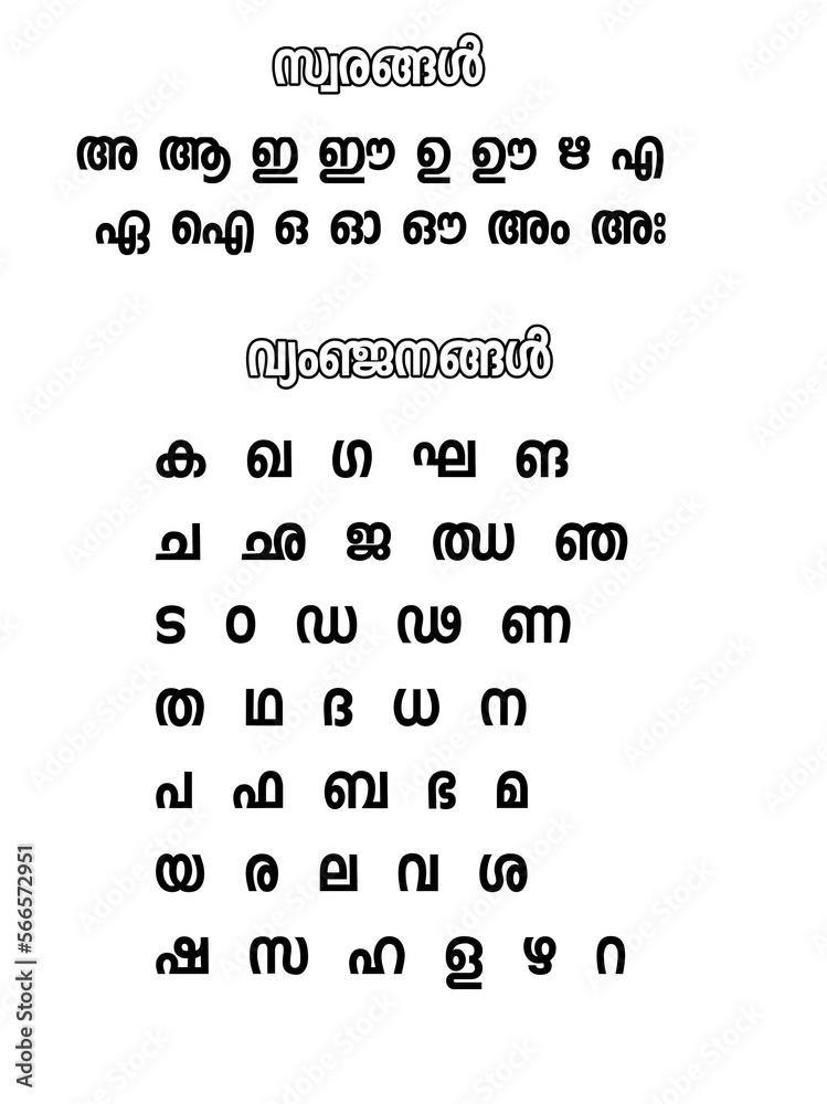 Malayalam Aksharamala Alphabets Letters Chart Download Stock Illustration Adobe Stock