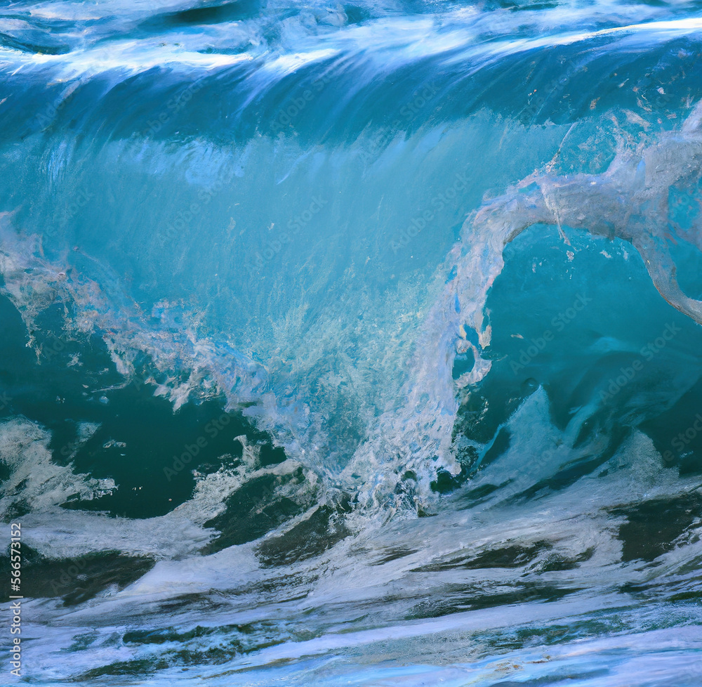 Close up of clear and blue ocean wave, created using generative ai technology