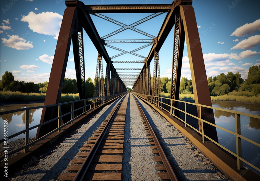 Railway Bridge For Crossing Over River Generative AI