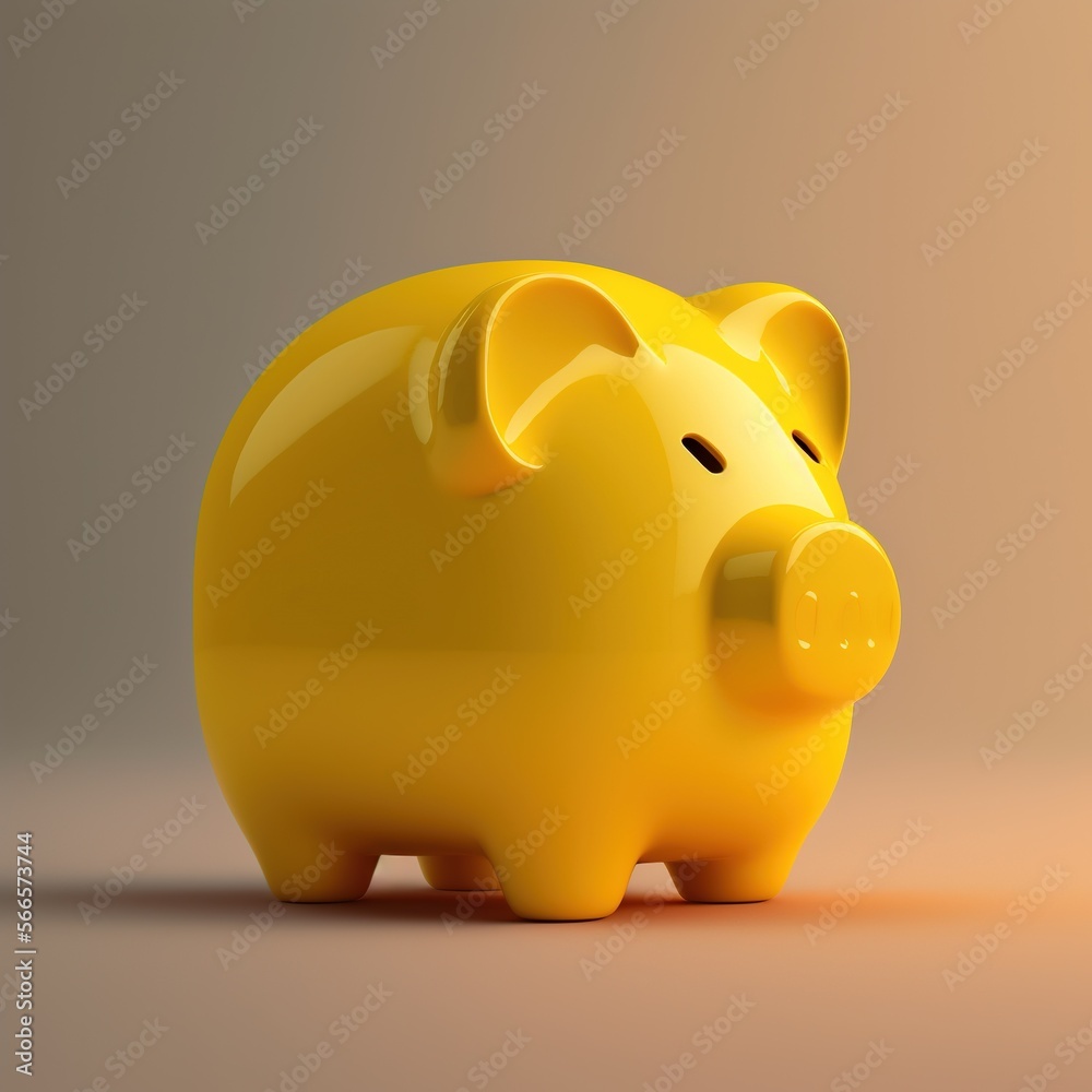 Image of yellow piggy bank on pink background, created using generative ai technology