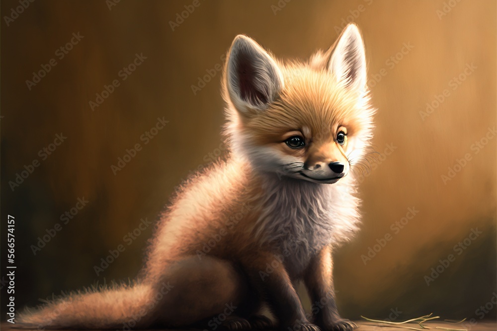 Portrait of cute little fox on orange background, created using generative ai technology