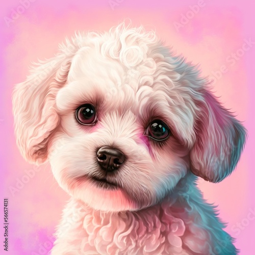 Portrait of cute dog on pink background, created using generative ai technology