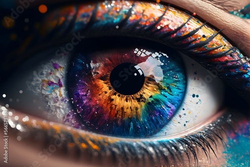 Colorful universe reflex close up in your eye,Chaos Fantasy background.Ai generated