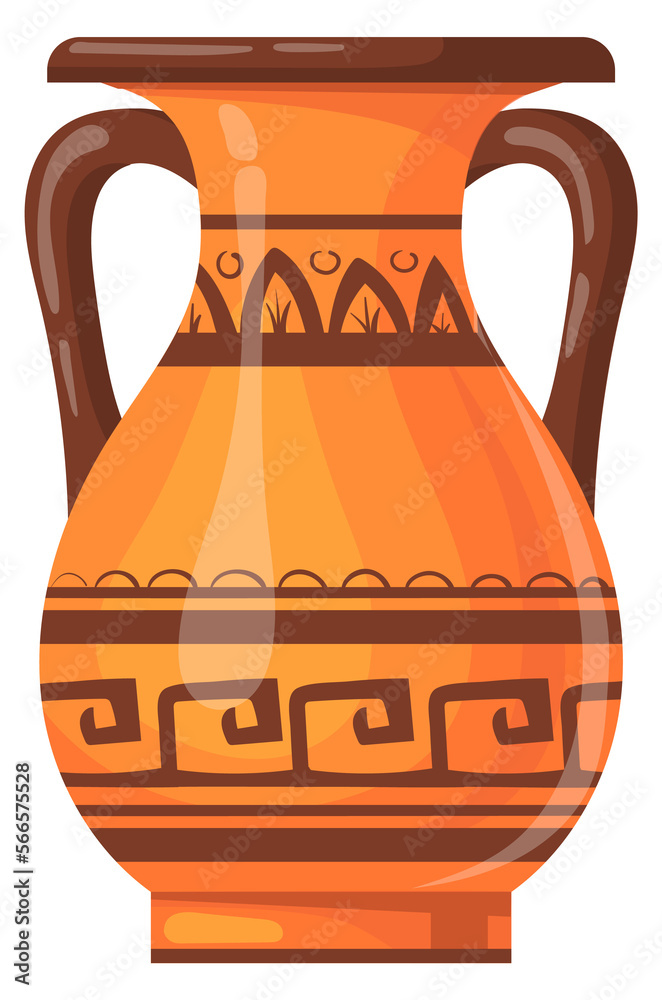 Ancient greek amphora with traditional pattern. Cartoon icon