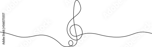 continuous single line drawing of treble clef, abstract sheet music line art vector illustration