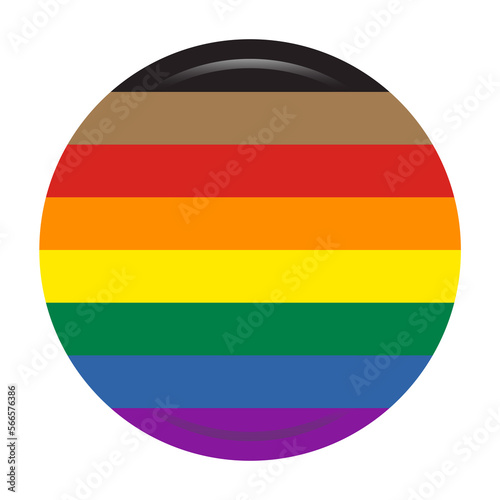 Rainbow Pride Flag button symbol with black and brown stripes