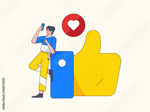Virtual characters social communication concept business flat vector hand drawn illustration
