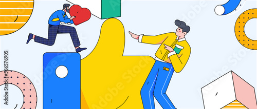 Virtual characters social communication concept business flat vector hand drawn illustration
