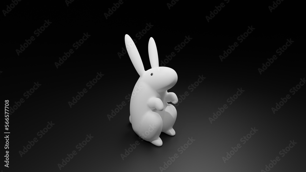 White rabbit 3D isolated on black background White rabbit 3D isolated on black background