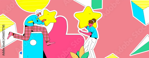 Virtual characters social communication concept business flat vector hand drawn illustration
