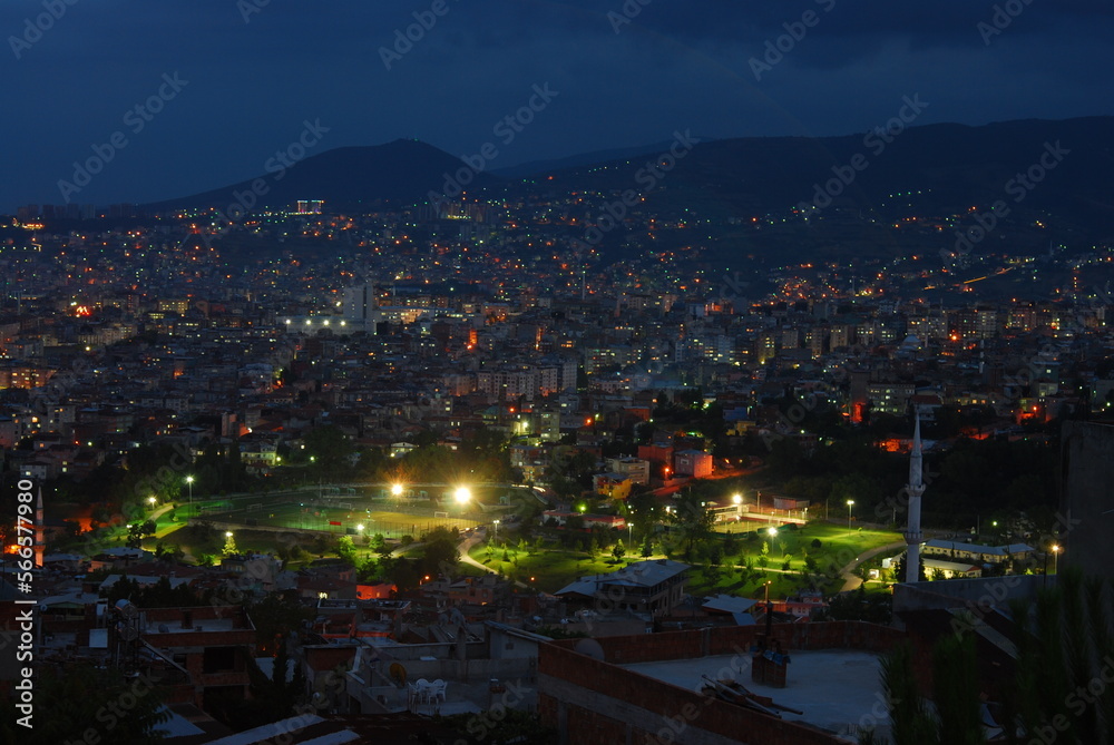 Panaroma of Samsun City at night in Turkey