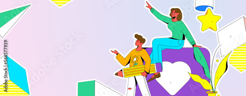 Virtual characters social communication concept business flat vector hand drawn illustration
