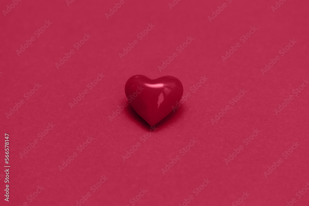 Valentines day magenta heart on same color background. Monochromatic vivid color. Valentine's day concept. Close up, copy space.