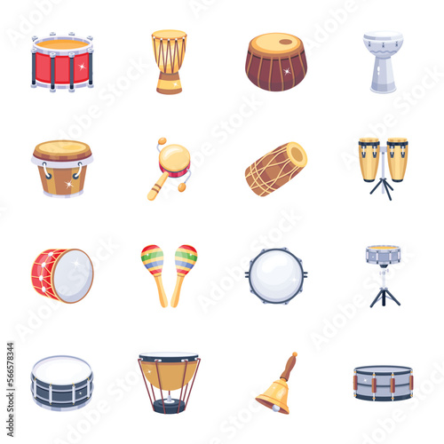 Pack of Drums Flat Icons 

