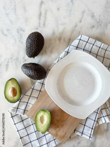 Fresh cut avocado on a marbel background