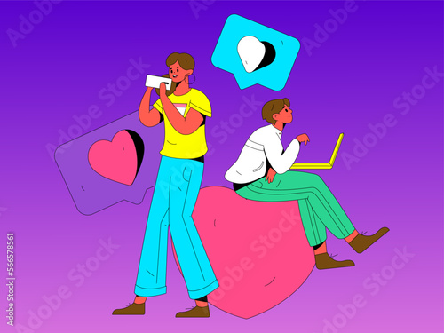 Virtual characters social communication concept business flat vector hand drawn illustration
