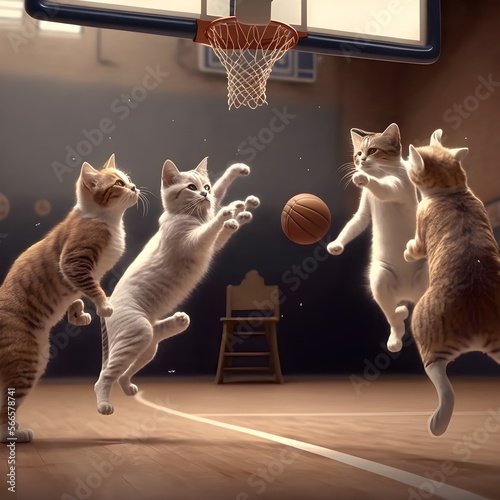 cats playing basketball photo