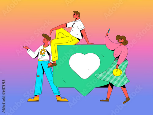 Virtual characters social communication concept business flat vector hand drawn illustration

