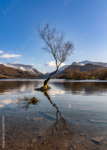 Views around Llanberis in winter with snow on the hills